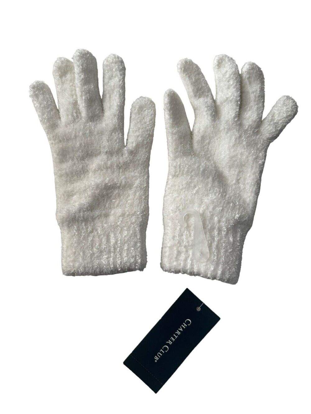 NWT Charter Club Solid White Ivory Soft stretch Chenille Gloves #1947